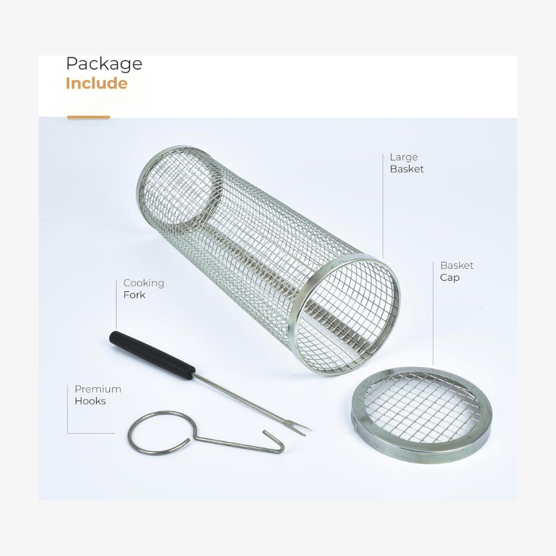 BBQ Rolling Grilling Basket with Cooking Forks and Hooks (Pack of 2)